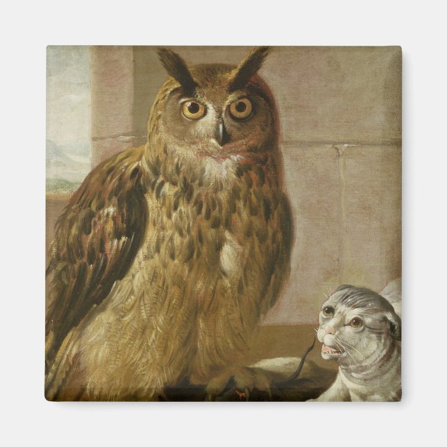 Eagle Owl and Cat with Dead Rats Magnet (Front)