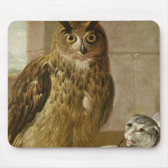 Eagle Owl and Cat with Dead Rats Mouse Mat (Front)