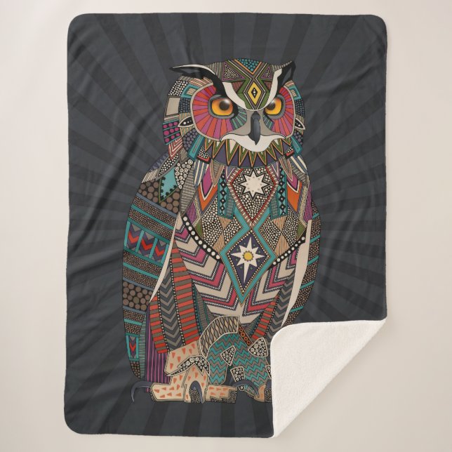 eagle owl dark sherpa blanket (Front)