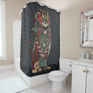 eagle owl dark shower curtain