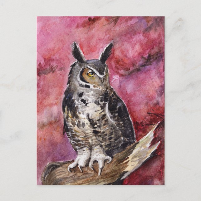 Eagle owl October watercolor Postcard (Front)