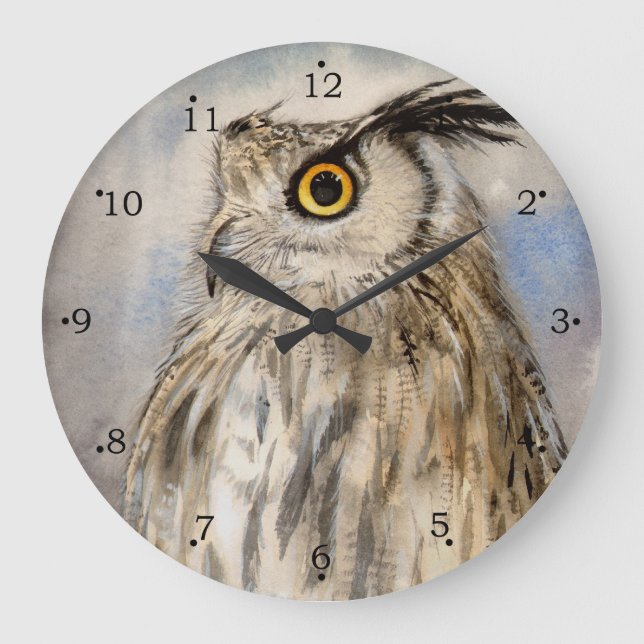 Eagle Owl Wildlife Art Large Clock (Front)