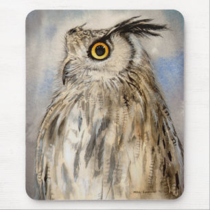 Eagle Owl Wildlife Art Portrait Mouse Mat