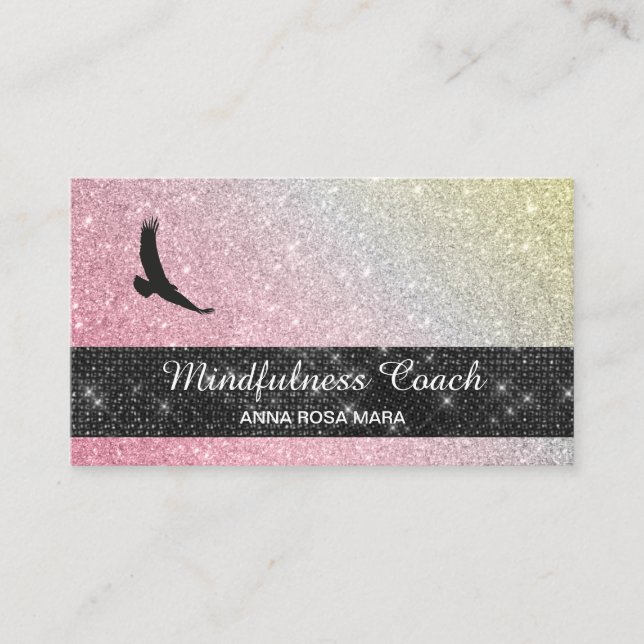 *~* Eagle Pastel Ombre Universe Glitter Meditation Business Card (Front)