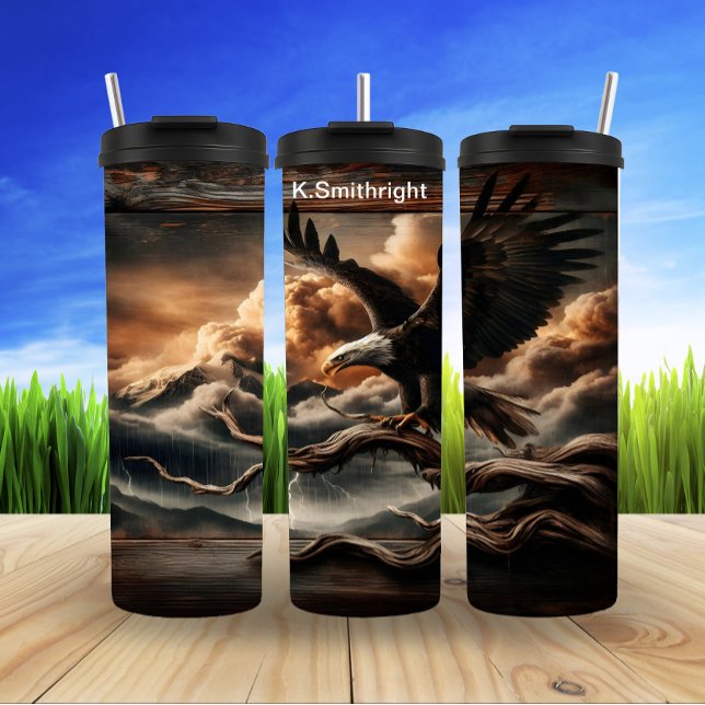 Eagle Perched Amid Stormy Mountain Skies Thermal Tumbler (Creator Uploaded)