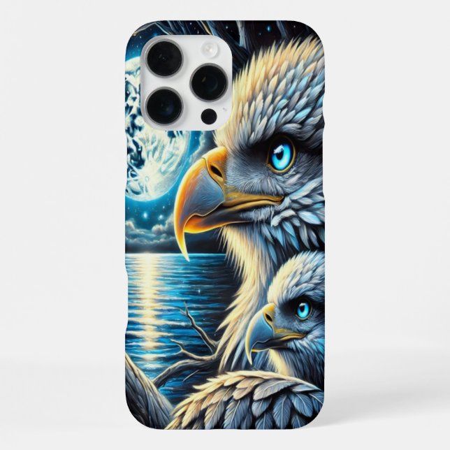 Eagle Perched Beneath a Starlit Blue Moon iPhone Case (Back)