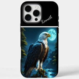 Eagle Perched on Branch Blue Moon Night iPhone 16 Pro Max Case