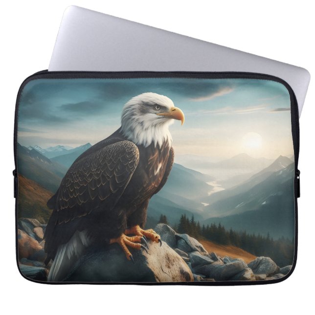 Eagle Perched on Rocky Terrain Laptop Sleeve (Front)