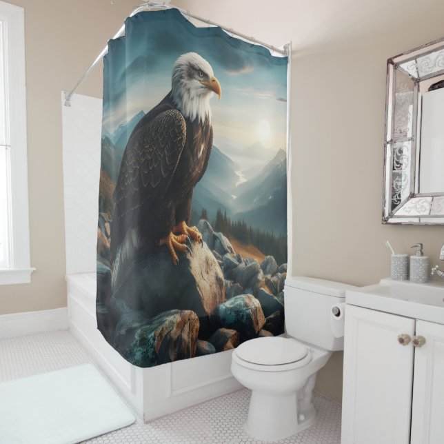 Eagle Perched on Rocky Terrain Shower Curtain (In Situ)