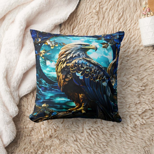 Eagle Perched on Tree Branch at Night Cushion (Blanket)