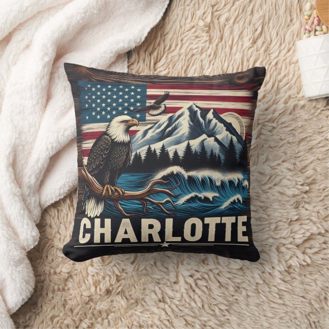 Eagle Perched Over Mountain Landscape With Waves Cushion (Blanket)