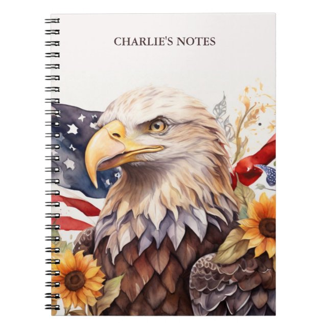Eagle Personalised USA Patriotic Watercolor Notebook (Front)