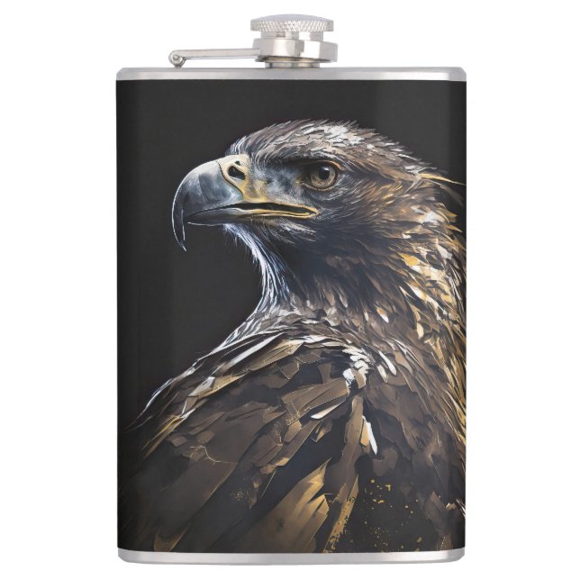 Eagle Portrait Animal Nature Wildlife Painting Art Hip Flask (Front)