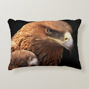 Eagle portrait isolated on black decorative cushion