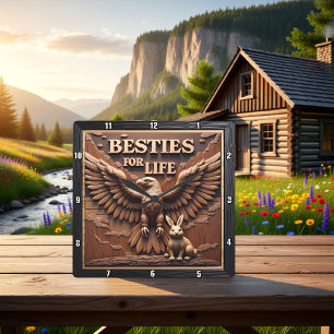 Eagle Rabbit Besties Portrait Square Wall Clock