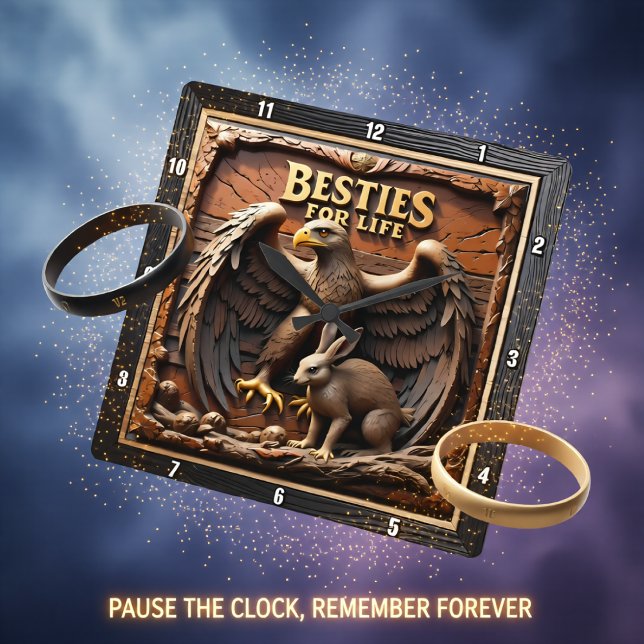 Eagle Rabbit Friendship Mountain Square Wall Clock (Creator Uploaded)