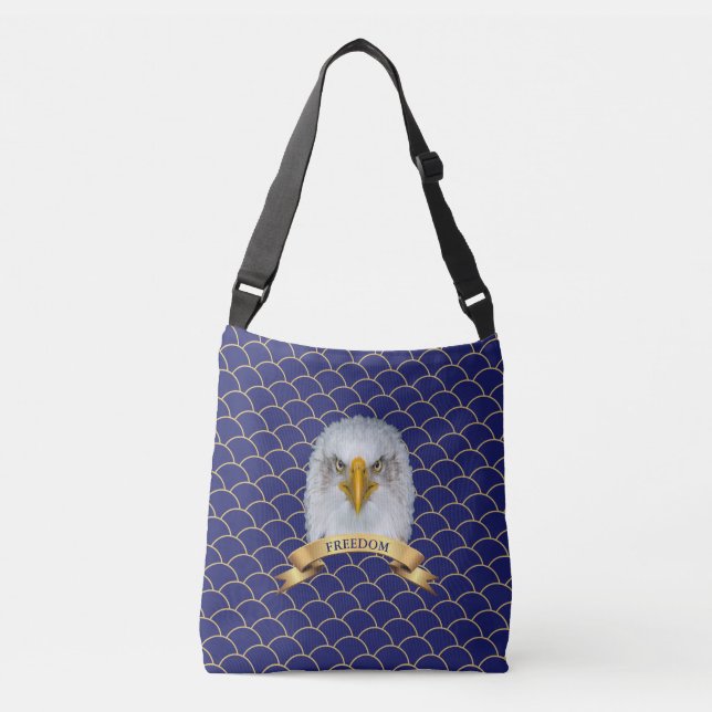 Eagle & ribbon on blue seamless circles crossbody bag (Front)