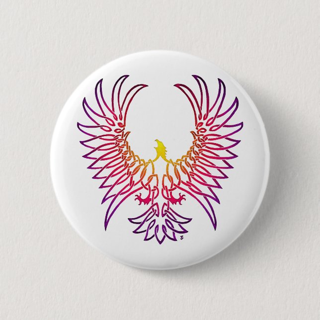 eagle rising, sunglow 6 cm round badge (Front)