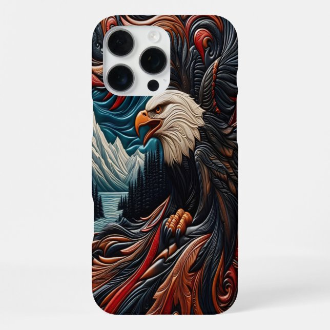 Eagle Scenic Leather-looking Artwork iPhone Case (Back)