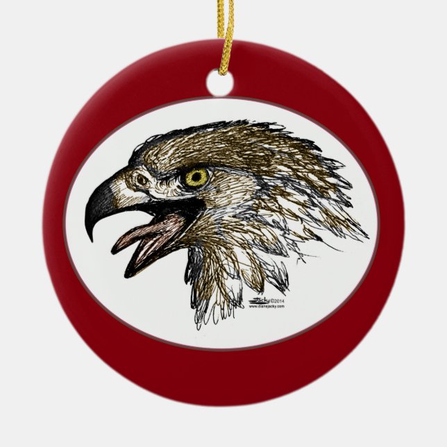 Eagle Screaming Ceramic Tree Decoration (Front)