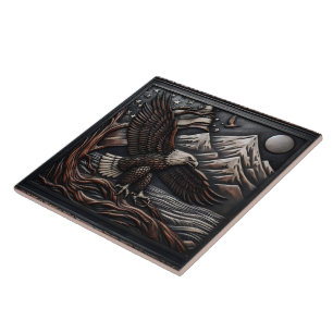 Eagle Sculpture With Mountain and Flag Design Tile