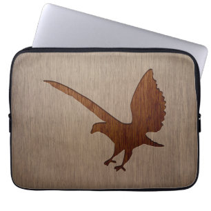 Eagle silhouette engraved on wood effect laptop sleeve