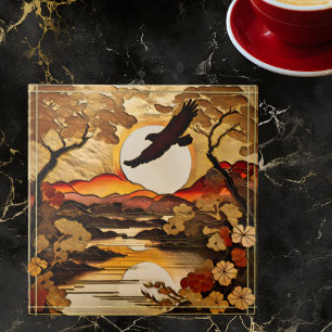 Eagle Silhouette Over Sunset Mountains and Valley  Tile