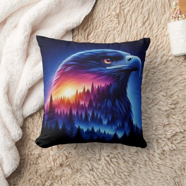 Eagle Silhouette with Forest Sunset Cushion (Blanket)