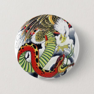 Eagle & Snake Japanese Tattoo Design 6 Cm Round Badge