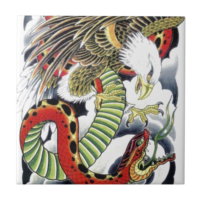 Eagle & Snake Japanese Tattoo Design Tile (Front)