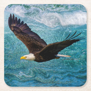 Eagle Soaring Above the Storm Square Paper Coaster