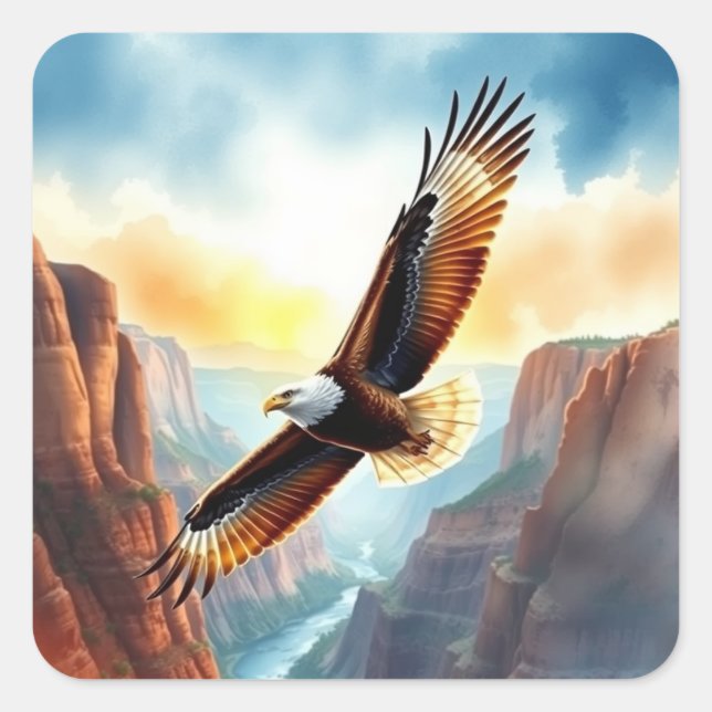 Eagle Soaring over Canyon Square Sticker (Front)