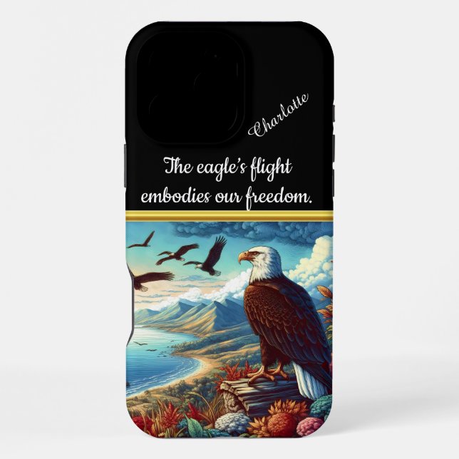 Eagle soaring over coastal sunset iPhone case (Back)