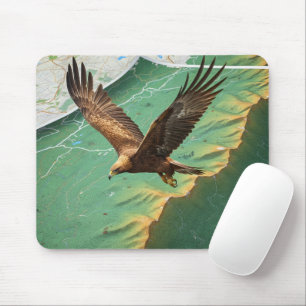 Eagle Soaring Over Topographic Map 3D Surrealist Mouse Mat