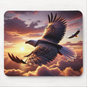Eagle Soaring Through the Sky at Sunset Mouse Mat