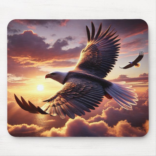 Eagle Soaring Through the Sky at Sunset Mouse Mat (Front)