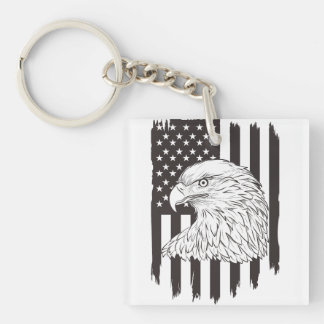 Eagle Soaring With American Flag Key Ring