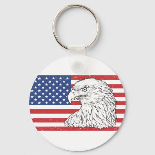Eagle Soaring With American Flag Key Ring
