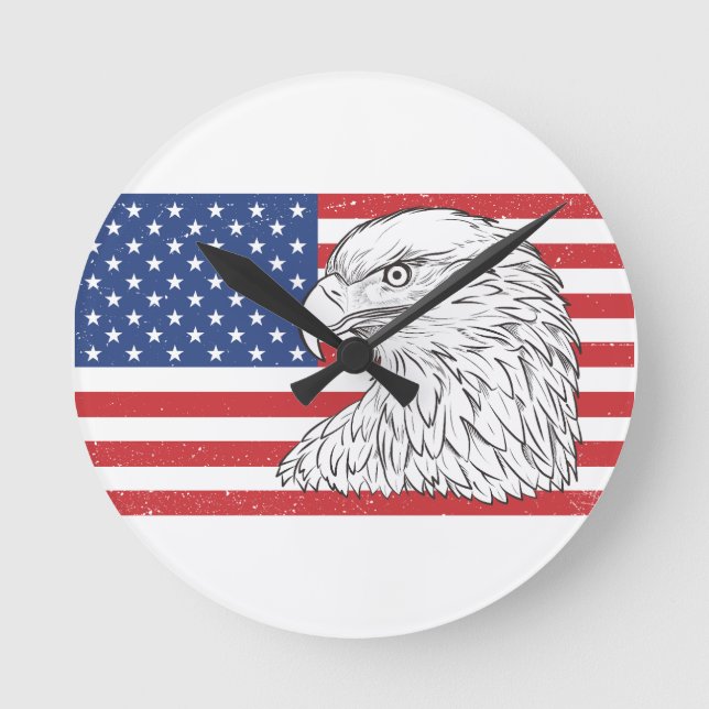 Eagle Soaring With American Flag Round Clock (Front)