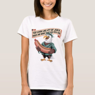 Eagle Statue Hot Dog 4th of July Humour T-Shirt