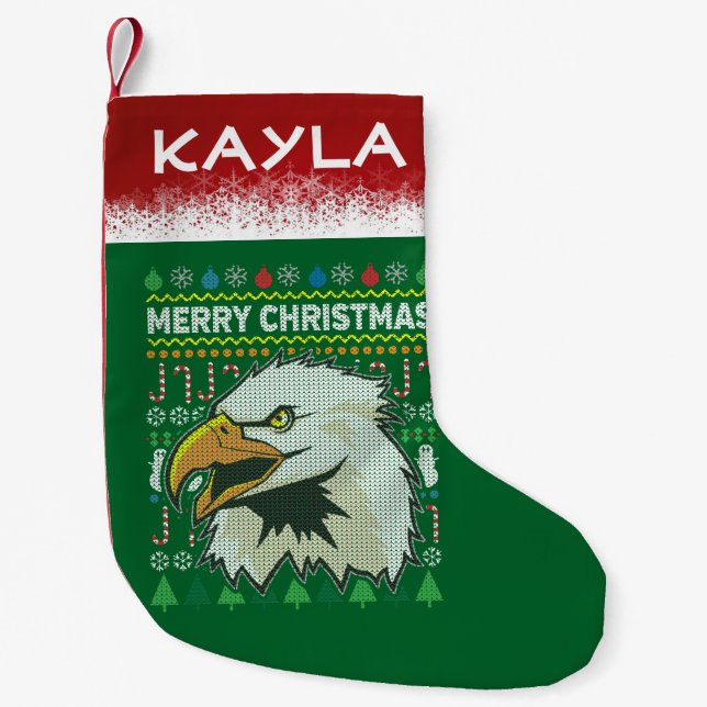 Eagle Ugly Christmas Sweater Wildlife Series Small Christmas Stocking (Front)