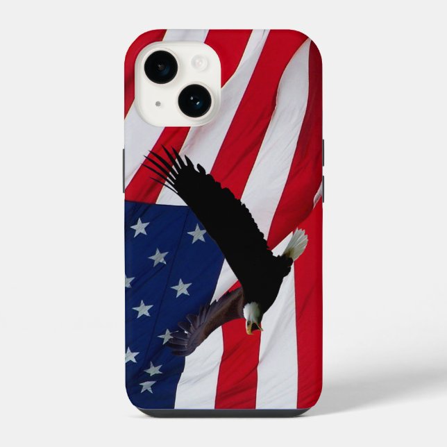 Eagle US Flag on Windy Day iPhone Case (Back)