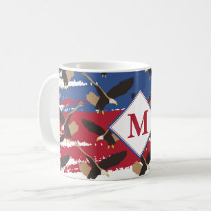 Eagle USA Patriotic American Flag Monogram Coffee Mug