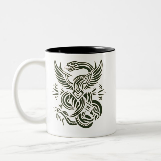 "Eagle vs Snake Design Mug" #mug Two-Tone Coffee Mug (Left)