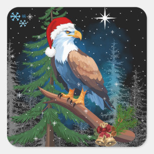 Eagle Wearing Santa Hat Christmas Square Sticker