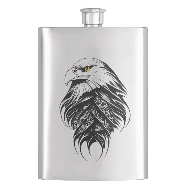 Eagle Wild Animal Nature Illustration Art Tattoo Hip Flask (Front)