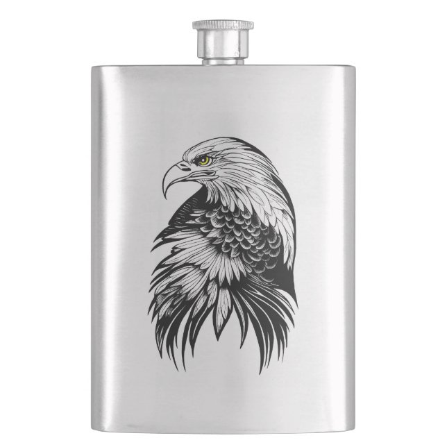 Eagle Wild Animal Nature Illustration Art Tattoo Hip Flask (Front)