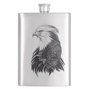 Eagle Wild Animal Nature Illustration Art Tattoo Hip Flask