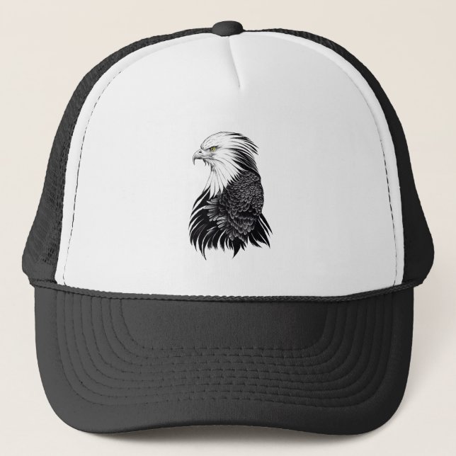 Eagle Wild Animal Nature Illustration Art Tattoo Trucker Hat (Front)