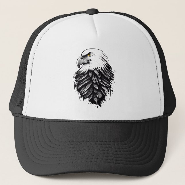Eagle Wild Animal Nature Illustration Art Tattoo Trucker Hat (Front)